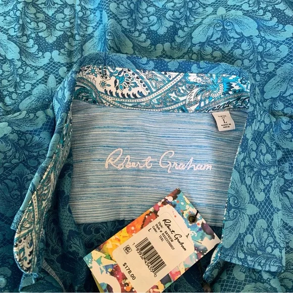 Robert Graham Button Down Shirt NWT Short Sleeve Size Large - Picture 10 of 10